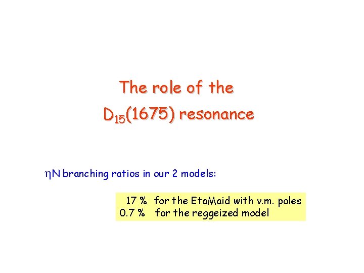 The role of the D 15(1675) resonance h. N branching ratios in our 2