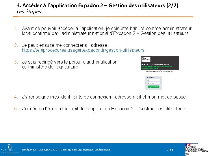 3. Accéder à l’application Expadon 2 – Gestion des utilisateurs (2/2) Les étapes 1.