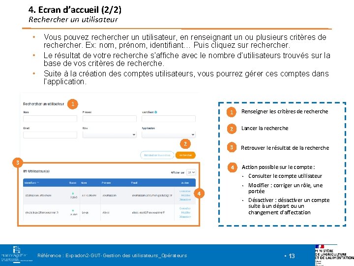 4. Ecran d’accueil (2/2) Recher un utilisateur • • • Vous pouvez recher un