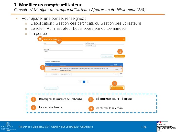 7. Modifier un compte utilisateur Consulter/ Modifier un compte utilisateur : Ajouter un établissement