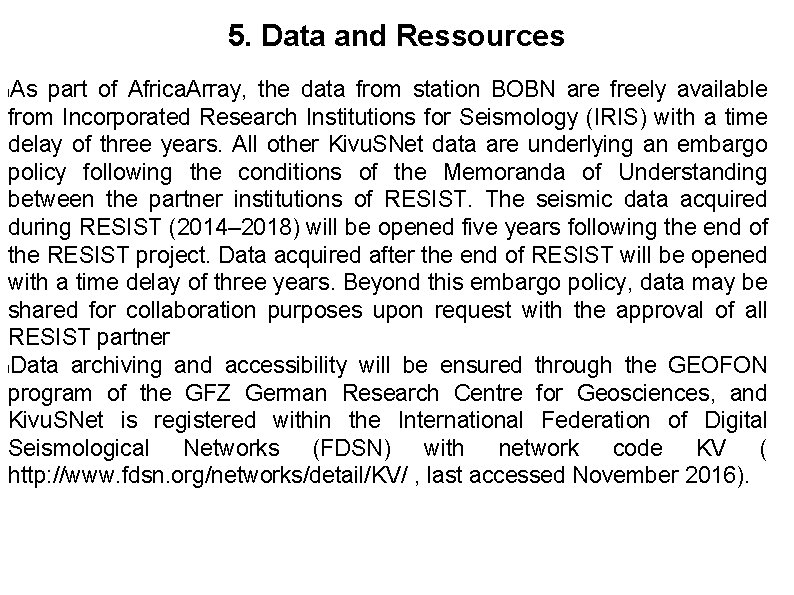 5. Data and Ressources As part of Africa. Array, the data from station BOBN
