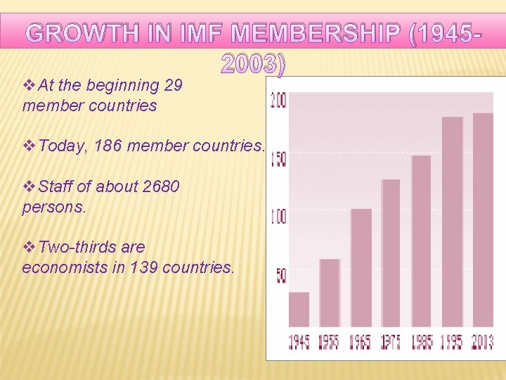 GROWTH IN IMF MEMBERSHIP (19452003) v. At the beginning 29 member countries v. Today,