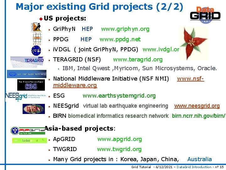 Major existing Grid projects (2/2) u US projects: n Gri. Phy. N HEP www.