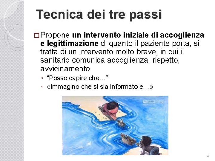 Tecnica dei tre passi � Propone un intervento iniziale di accoglienza e legittimazione di