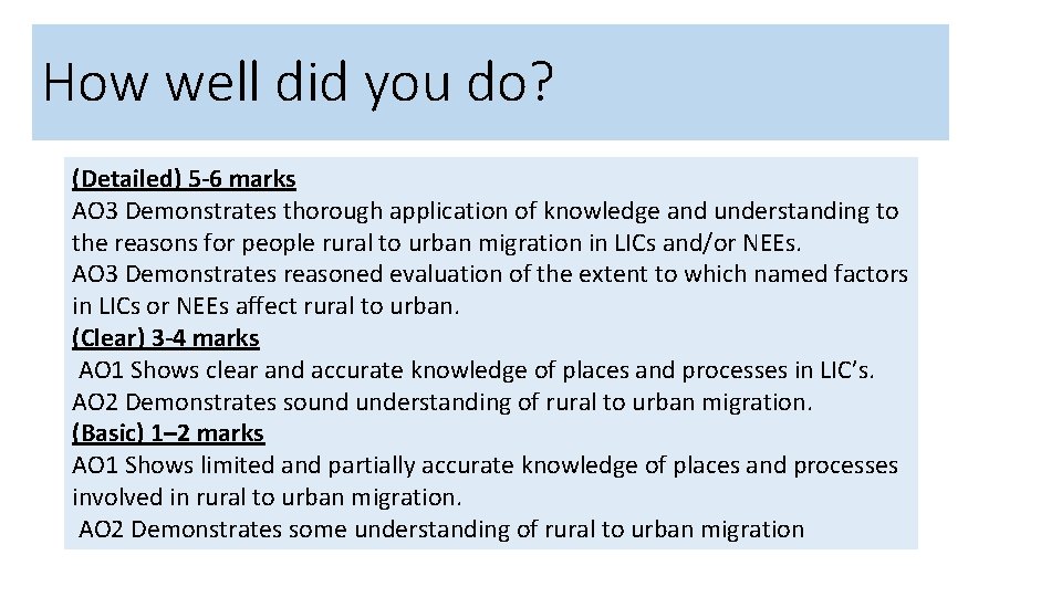 How well did you do? (Detailed) 5 -6 marks AO 3 Demonstrates thorough application