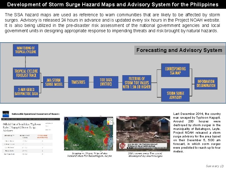 Development of Storm Surge Hazard Maps and Advisory System for the Philippines The SSA Development of Storm Surge Hazard Maps and Advisory System for the Philippines The SSA
