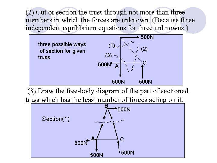 (2) Cut or section the truss through not more than three members in which
