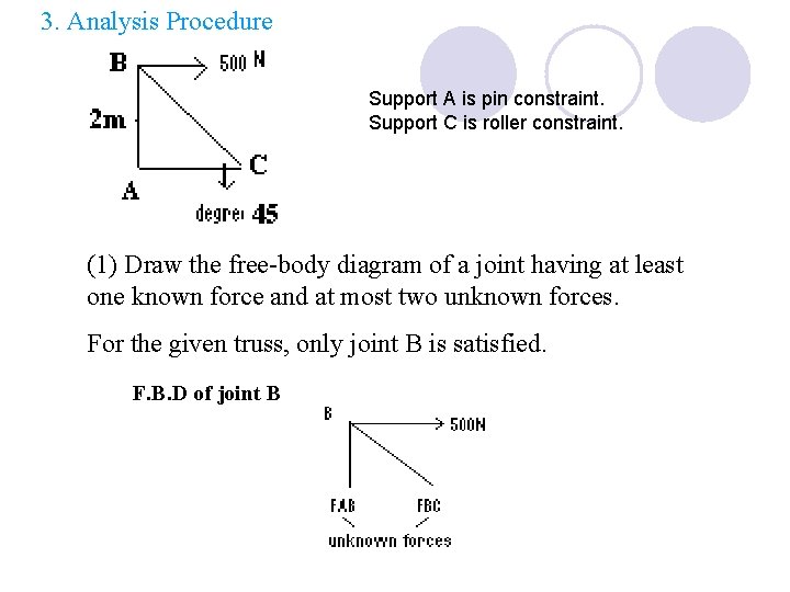 3. Analysis Procedure Support A is pin constraint. Support C is roller constraint. (1)