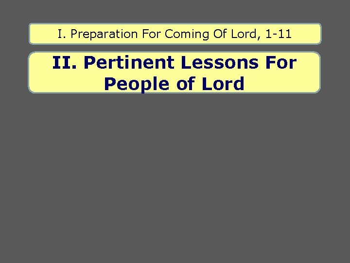 I. Preparation For Coming Of Lord, 1 -11 II. Pertinent Lessons For People of