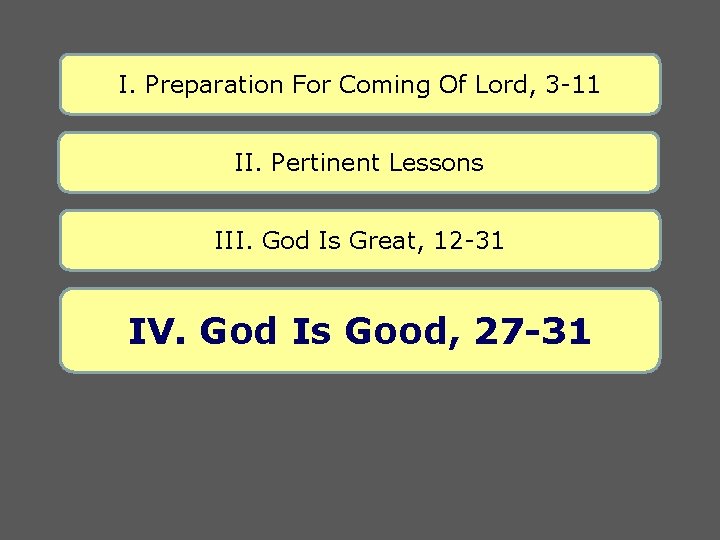 I. Preparation For Coming Of Lord, 3 -11 II. Pertinent Lessons III. God Is