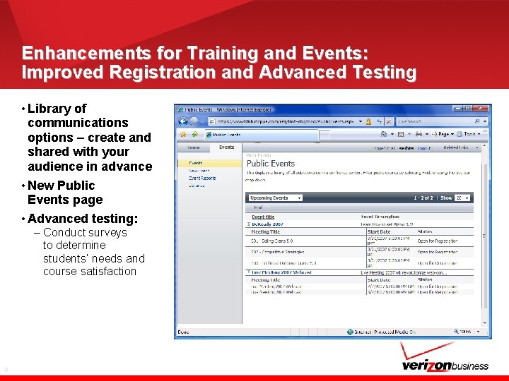 Enhancements for Training and Events: Improved Registration and Advanced Testing • Library of communications