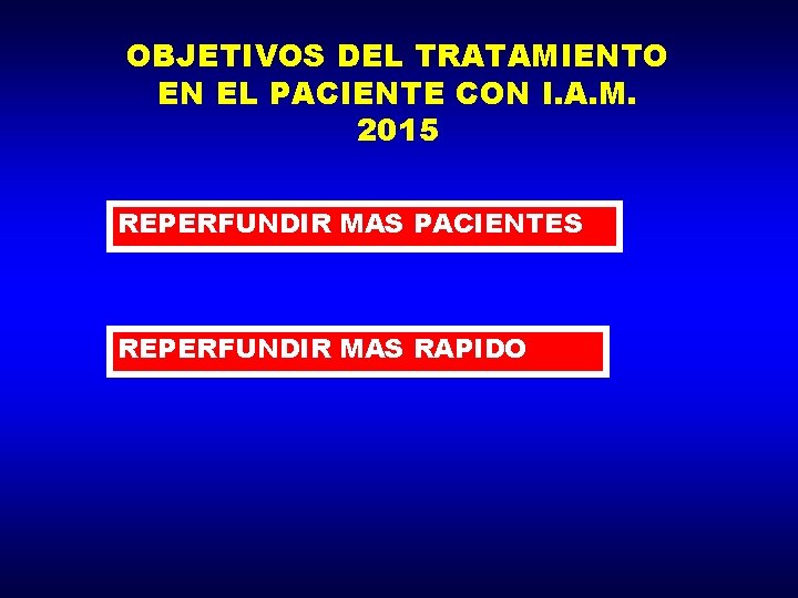 OBJETIVOS DEL TRATAMIENTO EN EL PACIENTE CON I. A. M. 2015 REPERFUNDIR MAS PACIENTES