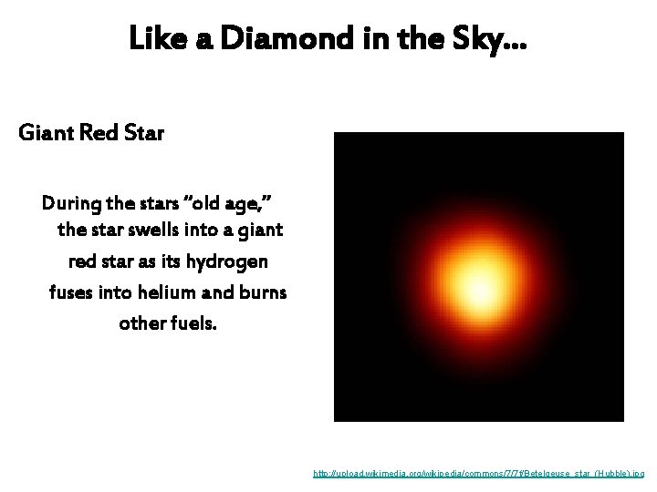 Like a Diamond in the Sky… Giant Red Star During the stars “old age,