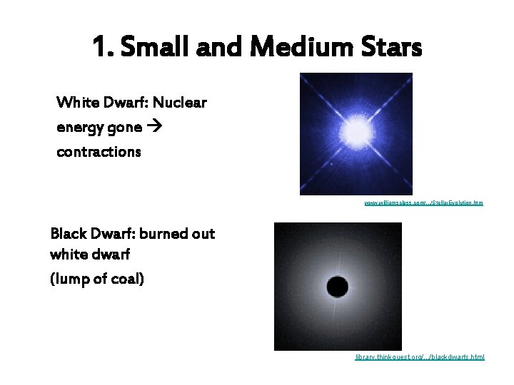 1. Small and Medium Stars White Dwarf: Nuclear energy gone contractions www. williamsclass. com/.