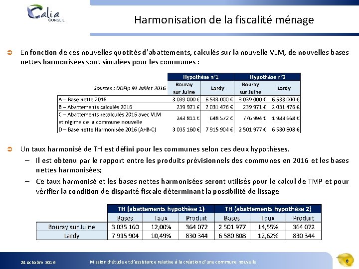 Harmonisation de la fiscalité ménage Ü En fonction de ces nouvelles quotités d’abattements, calculés