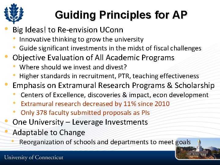 Guiding Principles for AP • • • Big Ideas! to Re-envision UConn • • Guiding Principles for AP • • • Big Ideas! to Re-envision UConn • •