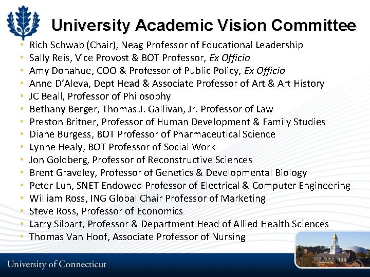 University Academic Vision Committee • • • • Rich Schwab (Chair), Neag Professor of University Academic Vision Committee • • • • Rich Schwab (Chair), Neag Professor of