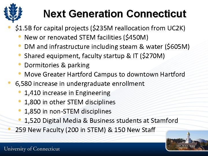 Next Generation Connecticut • • • $1. 5 B for capital projects ($235 M Next Generation Connecticut • • • $1. 5 B for capital projects ($235 M