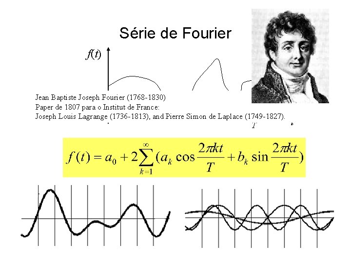 Série de Fourier f(t) Jean Baptiste Joseph Fourier (1768 -1830) Paper de 1807 para