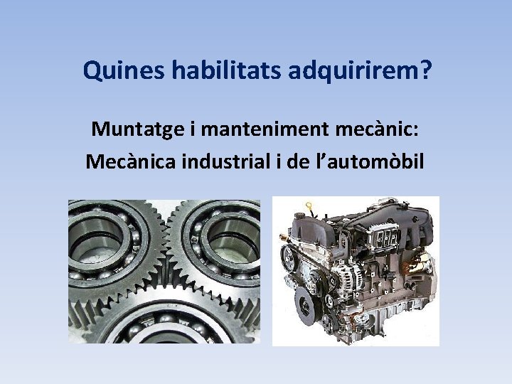 Quines habilitats adquirirem? Muntatge i manteniment mecànic: Mecànica industrial i de l’automòbil 