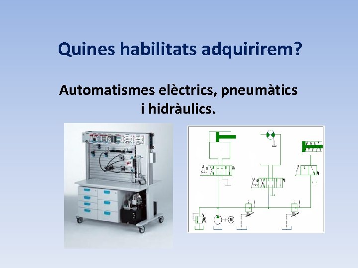 Quines habilitats adquirirem? Automatismes elèctrics, pneumàtics i hidràulics. 