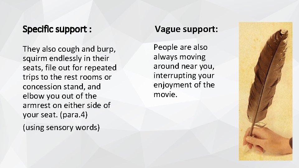 Specific support : Vague support: They also cough and burp, squirm endlessly in their