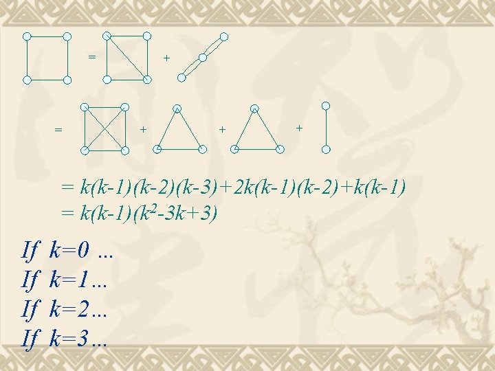 = = + + = k(k-1)(k-2)(k-3)+2 k(k-1)(k-2)+k(k-1) = k(k-1)(k 2 -3 k+3) If If