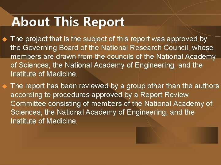 About This Report u The project that is the subject of this report was