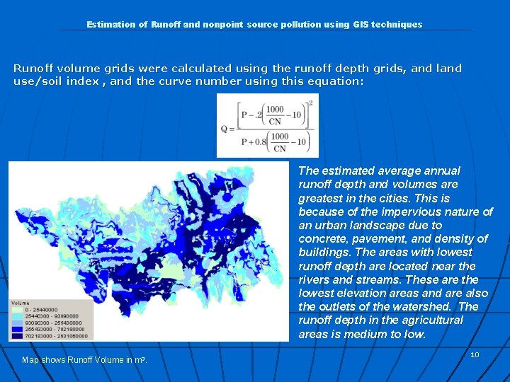 Estimation of Runoff and nonpoint source pollution using GIS techniques Runoff volume grids were