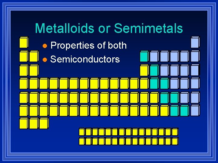 Metalloids or Semimetals Properties of both l Semiconductors l 