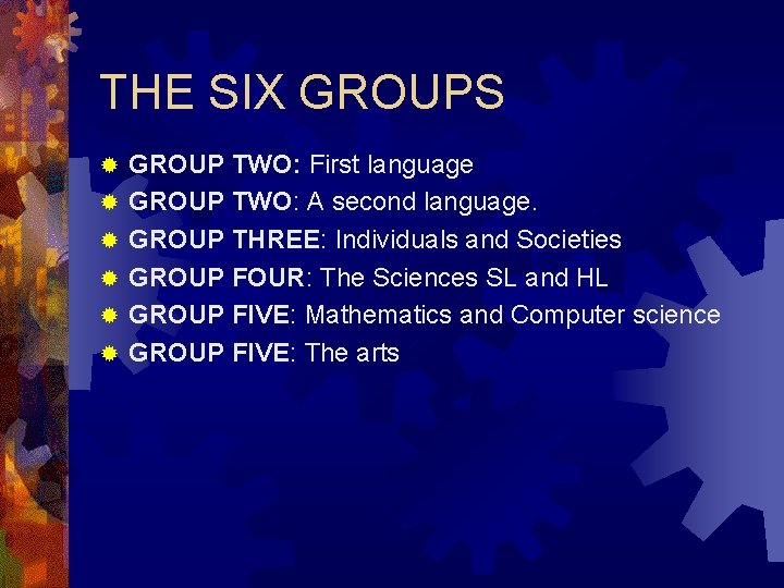 Left Group 6 WELCOME TO IB WORLD SCHOOL WELCOME TO IBDP