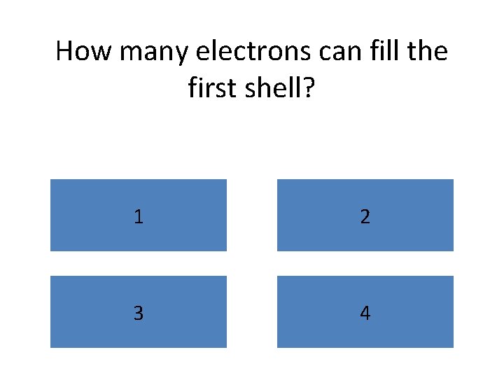 How many electrons can fill the first shell? 1 2 3 4 
