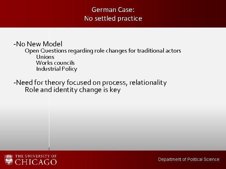 German Case: No settled practice -No New Model Open Questions regarding role changes for