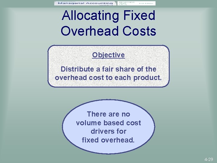 Allocating Fixed Overhead Costs Objective Distribute a fair share of the overhead cost to