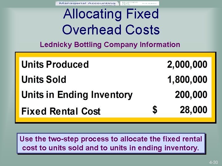 Allocating Fixed Overhead Costs Lednicky Bottling Company Information Use the two-step process to allocate