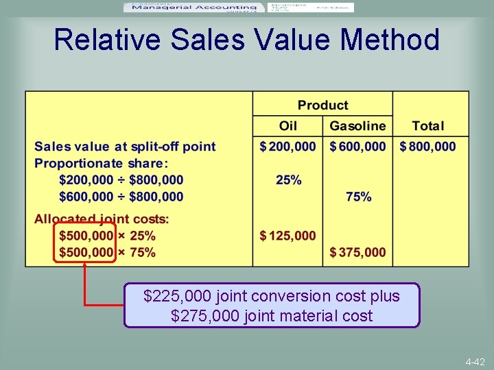 Relative Sales Value Method $225, 000 joint conversion cost plus $275, 000 joint material
