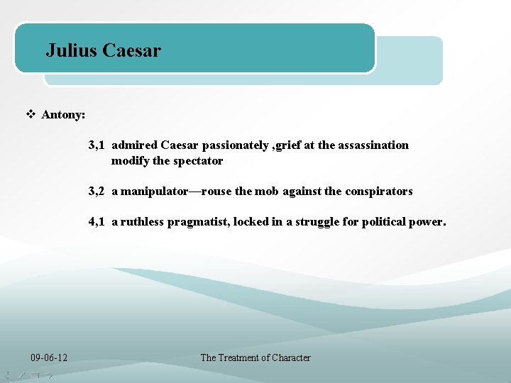 Julius Caesar v Antony: 3, 1 admired Caesar passionately , grief at the assassination