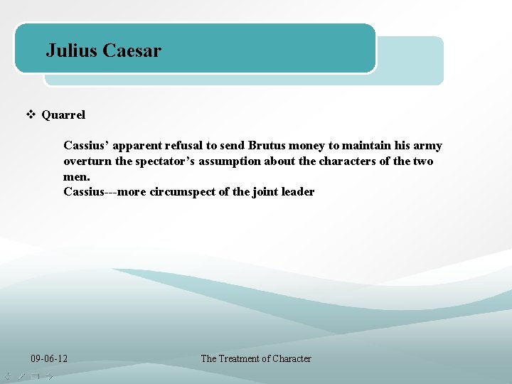 Julius Caesar v Quarrel Cassius’ apparent refusal to send Brutus money to maintain his
