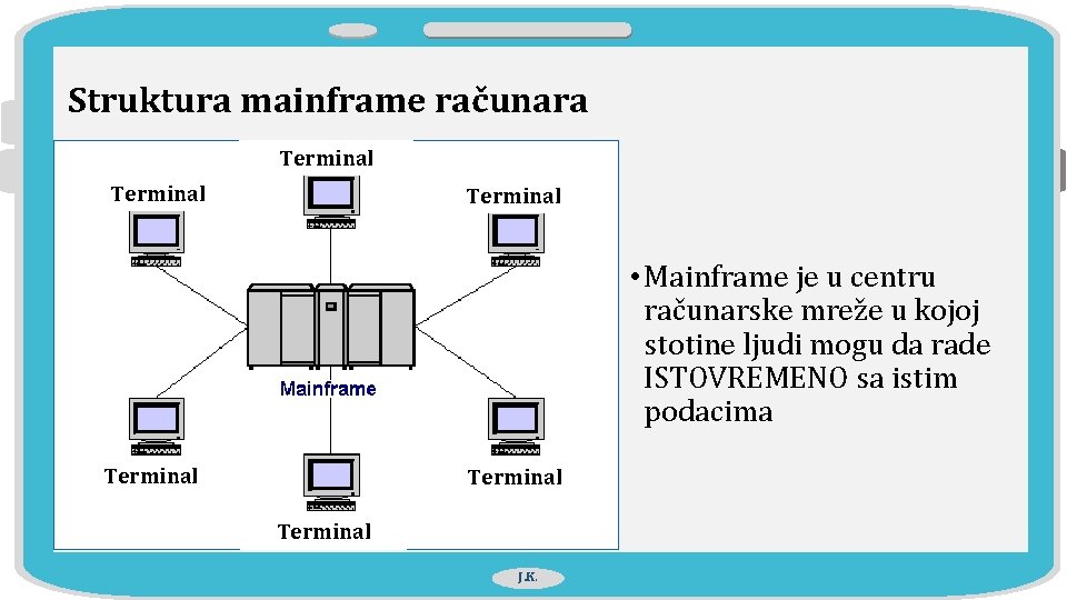 Struktura mainframe računara Terminal • Mainframe je u centru računarske mreže u kojoj stotine