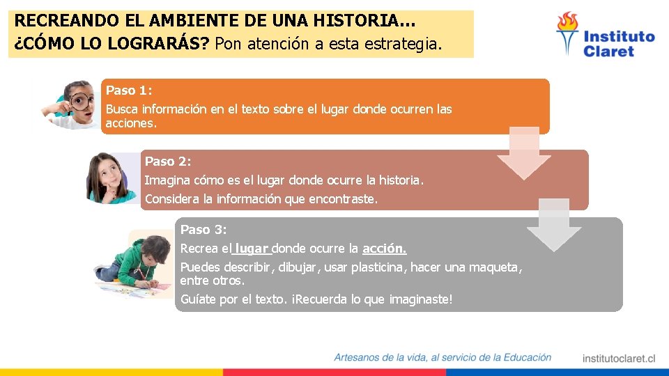 RECREANDO EL AMBIENTE DE UNA HISTORIA… ¿CÓMO LO LOGRARÁS? Pon atención a estrategia. Paso