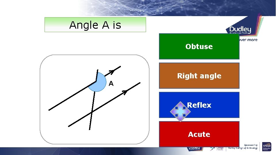 Angle A is Obtuse A Right angle Reflex Acute 