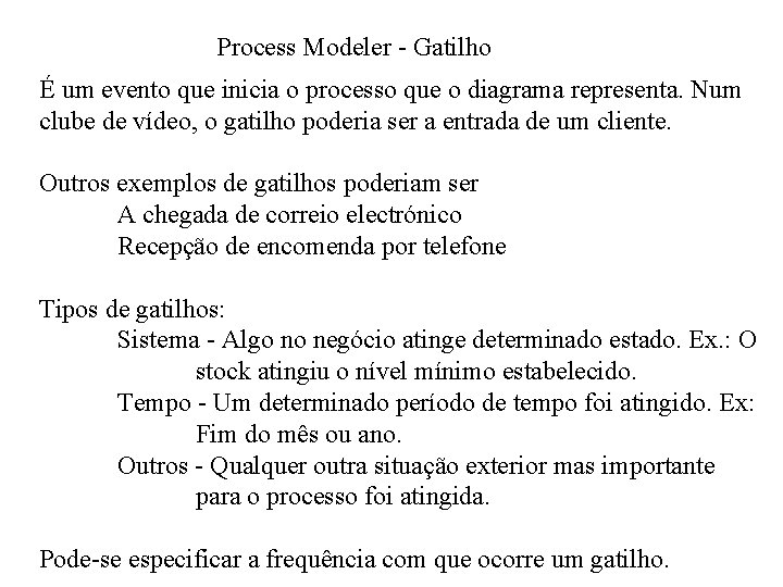 Process Modeler - Gatilho É um evento que inicia o processo que o diagrama
