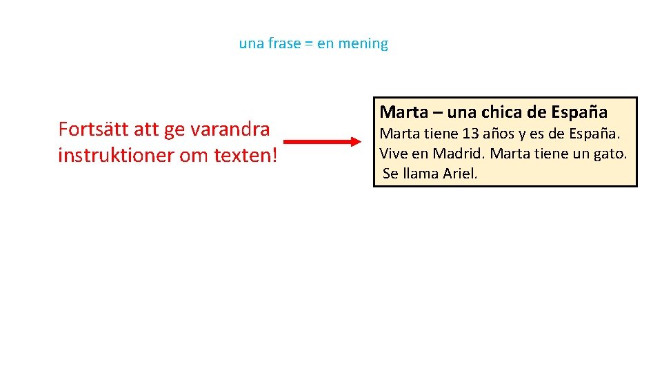 una frase = en mening Fortsätt att ge varandra instruktioner om texten! Marta – una frase = en mening Fortsätt att ge varandra instruktioner om texten! Marta –