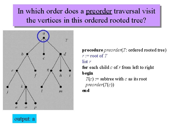 In which order does a preorder traversal visit the vertices in this ordered rooted