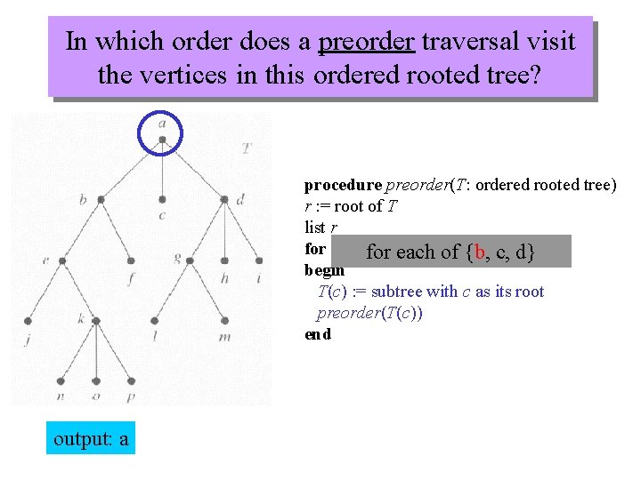 In which order does a preorder traversal visit the vertices in this ordered rooted