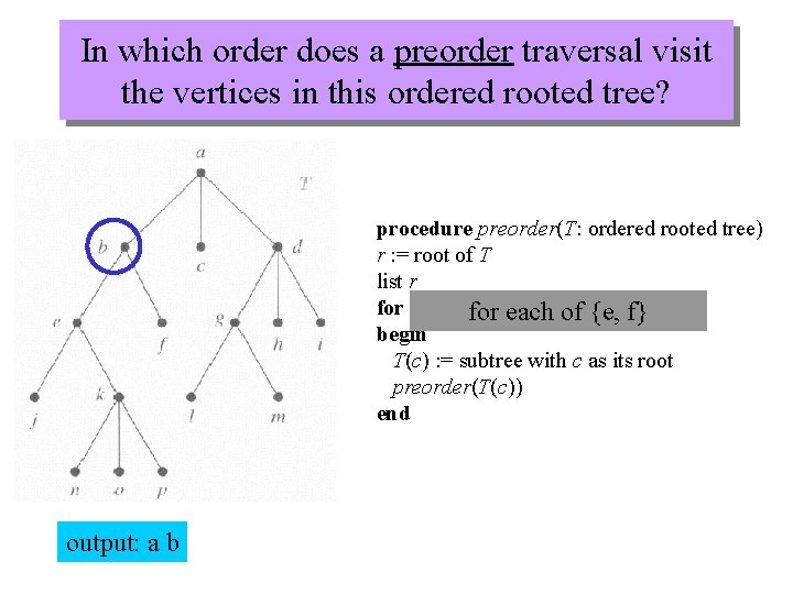 In which order does a preorder traversal visit the vertices in this ordered rooted