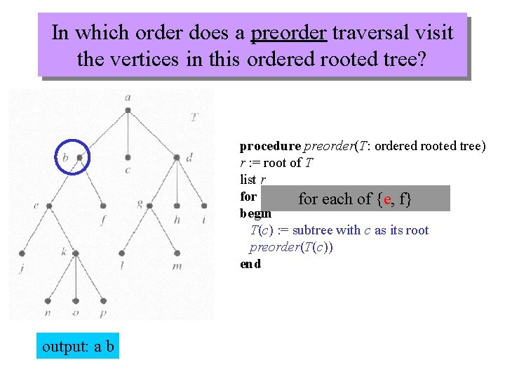 In which order does a preorder traversal visit the vertices in this ordered rooted