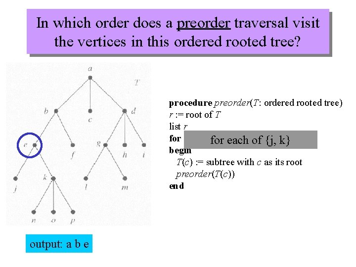 In which order does a preorder traversal visit the vertices in this ordered rooted