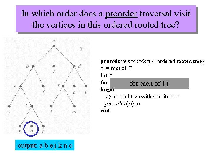 In which order does a preorder traversal visit the vertices in this ordered rooted