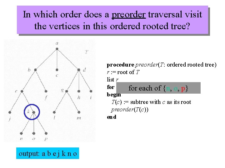 In which order does a preorder traversal visit the vertices in this ordered rooted